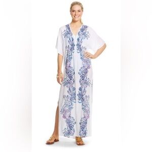 Lilly Pulitzer for Target Maxi Caftan Cover Up Dress Small Blue Pink Print